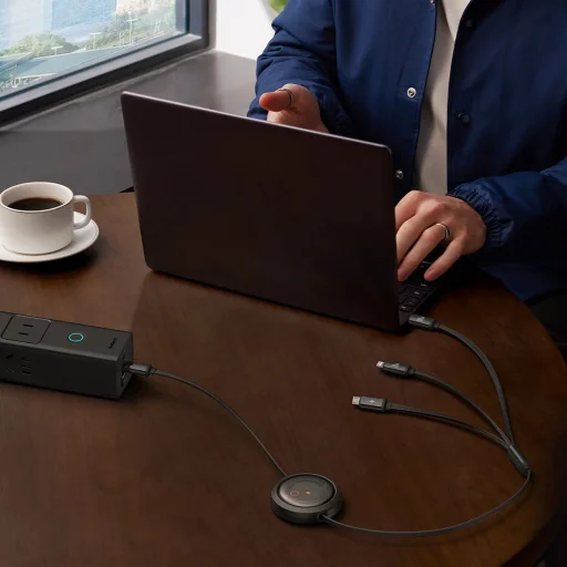 Baseus Free2Draw CB000084 visszahúzható USB-C - Lightning / USB-C / micro USB kábel 100W 1,1m - fekete - 11