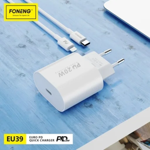 Foneng 1x USB PD 3.0 EU39 hálózati gyors töltő + USB C-Lightning kábellel - 3