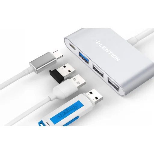 Lention 4in1 Hub USB-C to USB 3.0 + 2x USB 2.0 + USB-C (ezüst) - 4