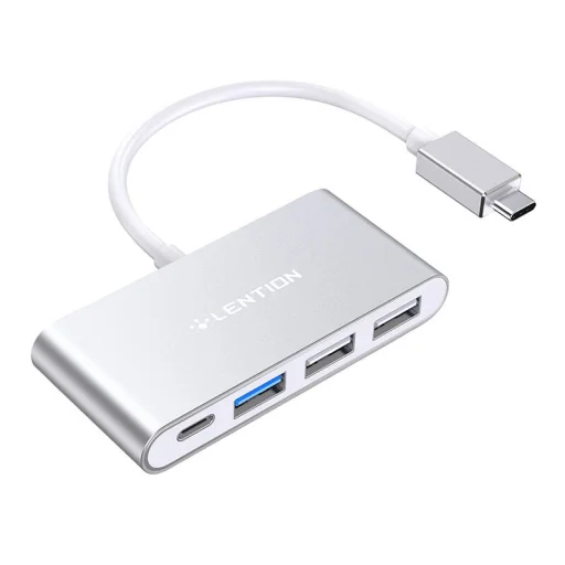 Lention 4in1 Hub USB-C to USB 3.0 + 2x USB 2.0 + USB-C (ezüst) - 1