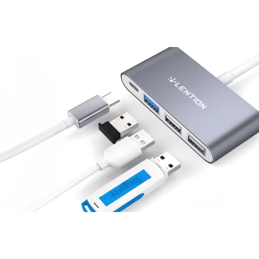 Lention 4in1 Hub USB-C to USB 3.0 + 2x USB 2.0 + USB-C (szürke) - 2