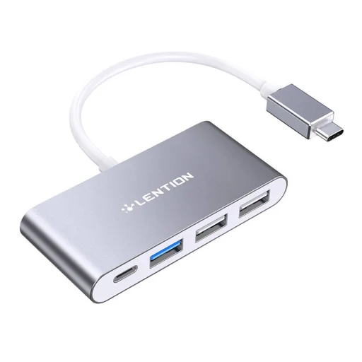 Lention 4in1 Hub USB-C to USB 3.0 + 2x USB 2.0 + USB-C (szürke) - 1