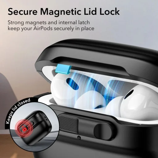 ESR Pulse Halolock fliptok MagSafe kompatibilitással Apple AirPods Pro 1/2 - Fekete - 3