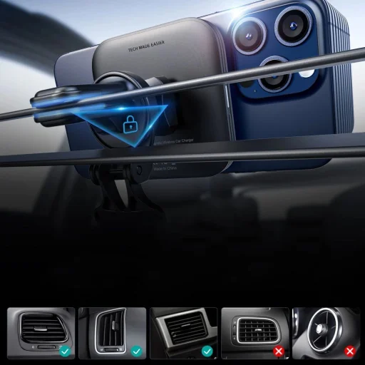 ESR Halolock Magnetic QI2 autós telefontartó MagSafe 15W induktív töltővel a légbeömlőhöz - fekete - 4