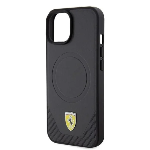 Ferrari FEHMP15SPTEK iPhone 15 6.1" fekete/fekete kemény tok Carbon Metal Logo MagSafe tok - 6