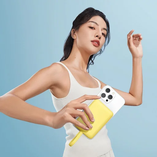 Baseus Magnetic Mini MagSafe 10000mAh 20W powerbank beépített Lightning kábellel - sárga + Baseus Simple Series USB-C - USB-C 60W 0.3m kábel - 10