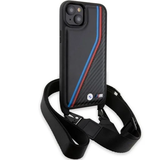  iPhone 15 Plus / 14 Plus fekete BMW M Edition Carbon Tricolor Lines & Strap tok - 3