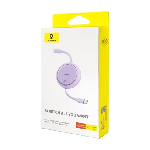 Baseus Free2Draw USB-C - USB-C kábel, PD, 100 W, 1 m (lila) - 7