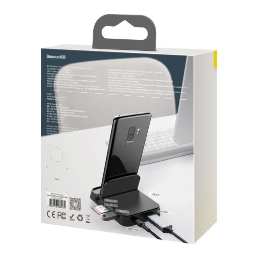 Baseus Mate Dokkoló állomás, Huawei és Samsung okostelefonokhoz, HUB USB-C, 15 W (fekete) - 11