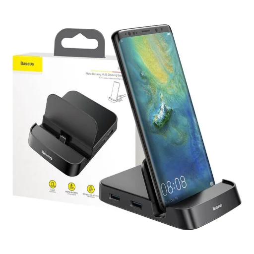 Baseus Mate Dokkoló állomás, Huawei és Samsung okostelefonokhoz, HUB USB-C, 15 W (fekete) - 1
