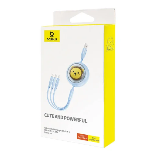 Baseus 3-1 töltőkábel USB - USB-C, USB-M, Lightning, 3,5A, 1,1m (kék) - 8