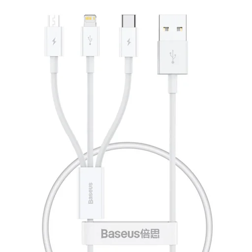 Baseus Superior Data Gyorstöltő USB - M+L+C, 3,5A, 0,5m (fehér) - 2