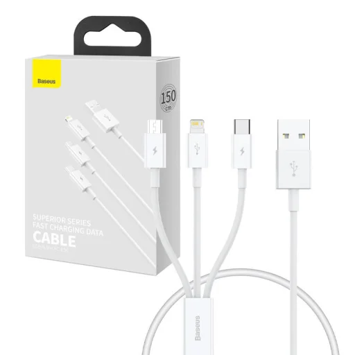 Baseus Superior Data Gyorstöltő USB - M+L+C, 3,5A, 0,5m (fehér) - 1