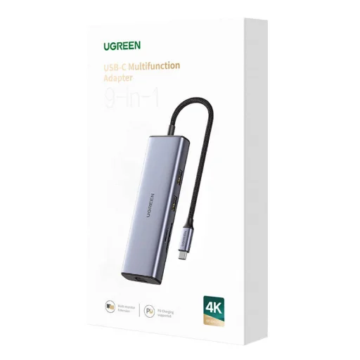 UGREEN Revodok CM490 5 az 1-ben adapter hub, USB-C, 2x USB-A 3.0, USB-A 2.0, 2x HDMI 4K/60Hz, SD/TF, RJ45 (ezüst) - 3