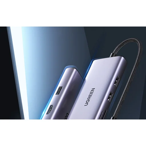 UGREEN Revodok CM490 5 az 1-ben adapter hub, USB-C, 2x USB-A 3.0, USB-A 2.0, 2x HDMI 4K/60Hz, SD/TF, RJ45 (ezüst) - 7