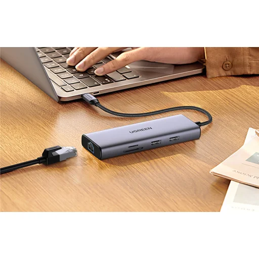 UGREEN Revodok CM490 5 az 1-ben adapter hub, USB-C, 2x USB-A 3.0, USB-A 2.0, 2x HDMI 4K/60Hz, SD/TF, RJ45 (ezüst) - 8