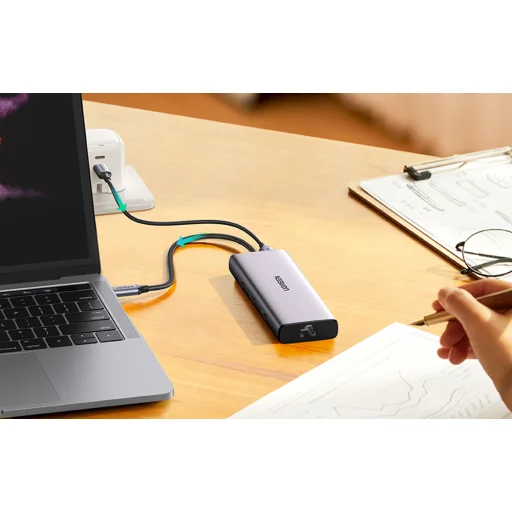 UGREEN Revodok CM490 5 az 1-ben adapter hub, USB-C, 2x USB-A 3.0, USB-A 2.0, 2x HDMI 4K/60Hz, SD/TF, RJ45 (ezüst) - 9