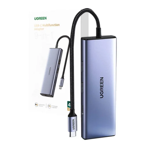 UGREEN Revodok CM490 5 az 1-ben adapter hub, USB-C, 2x USB-A 3.0, USB-A 2.0, 2x HDMI 4K/60Hz, SD/TF, RJ45 (ezüst) - 1