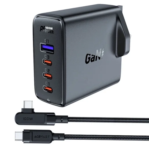 Gyors töltő GaN UK 100W Power Delivery 3x USB C 1x USB - fekete - 1