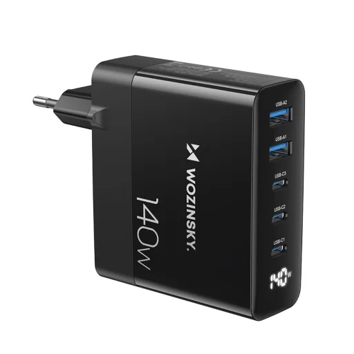 Wozinsky CGWCB 140W GaN fali töltő 3 x USB-C / 2 x USB-A - fekete - 1