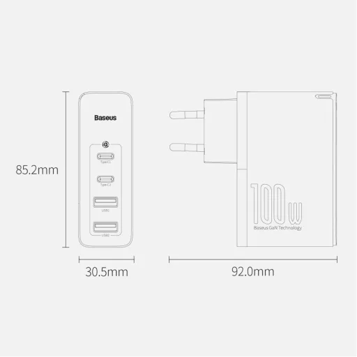 Baseus GaN2 Pro gyors töltő 100W USB / USB Type C Quick Charge 4+ Power Delivery fehér (CCGAN2P-L02) - 13