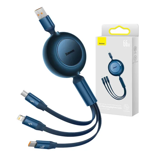 Baseus Bright Mirror 3, 3 az 1-ben Micro-USB / Lightning / USB-C kábel, 66W / 2A, 1,1 m (kék) - 1
