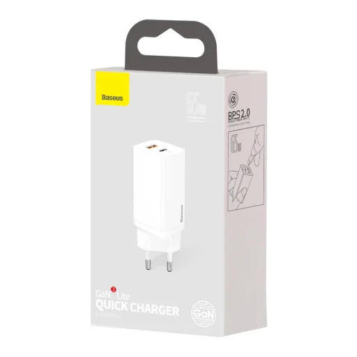 Baseus GaN2 Lite fali töltő, USB + USB-C, 65 W, EU (fehér) - 8