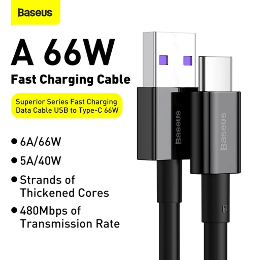 Baseus Superior Series USB-USB-C kábel, 66 W, 2 m (fekete) - 9