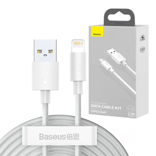 Baseus Simple Wisdom USB-Lightning kábel, 2.4A, 1.5m, 2db (fehér) - 11