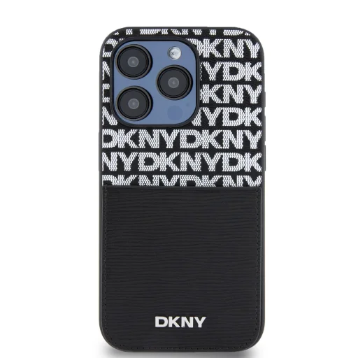 DKNY PU bőr ismétlődő mintás kártyatartó iPhone 15 Pro Max tok fekete - 2