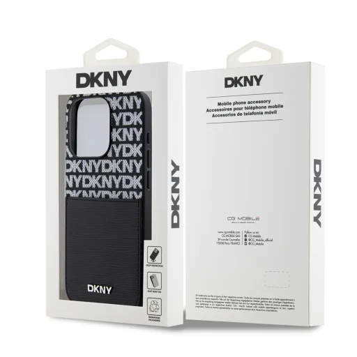 DKNY PU bőr ismétlődő mintás kártyatartó iPhone 15 Pro Max tok fekete - 6