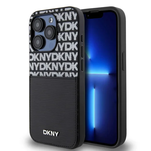 DKNY PU bőr ismétlődő mintás kártyatartó iPhone 15 Pro Max tok fekete - 1