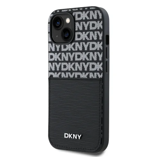 DKNY PU bőr ismétlődő mintás kártyatartó tok iPhone 15 fekete - 3