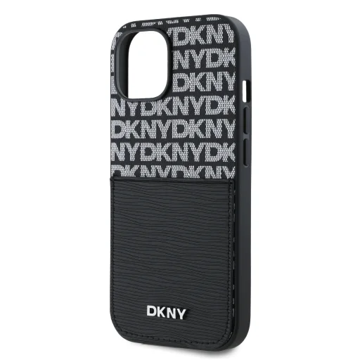 DKNY PU bőr ismétlődő mintás kártyatartó tok iPhone 15 fekete - 4