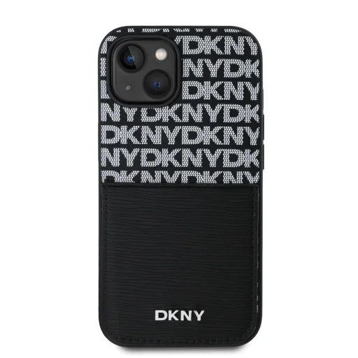 DKNY PU bőr ismétlődő mintás kártyatartó tok iPhone 15 fekete - 2