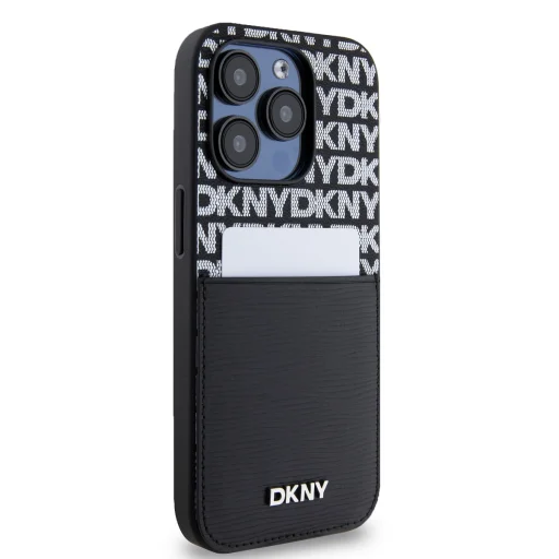 DKNY PU Bőr Ismétlődő Minta Kártyatartó Tok iPhone 15 Pro Fekete - 4