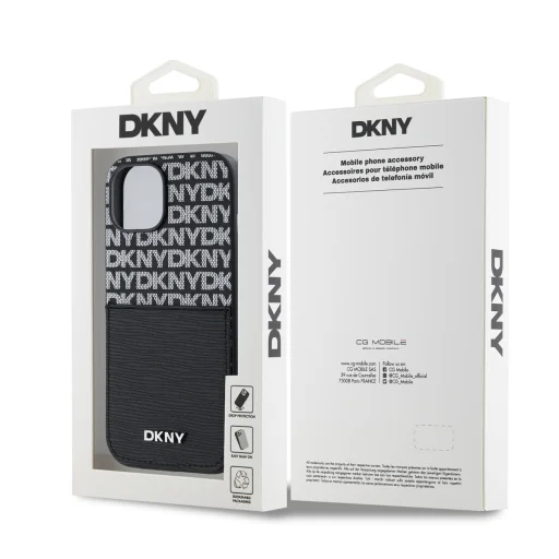 DKNY PU bőrből készült ismétlődő mintás kártyatartó tok iPhone 14-hez, fekete - 6