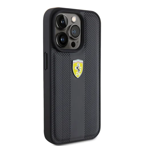 Ferrari PU bőr Hot Stamp Groove mintázatú tok iPhone 15 Pro fekete - 4