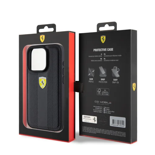 Ferrari PU bőr Hot Stamp Groove mintázatú tok iPhone 15 Pro fekete - 7