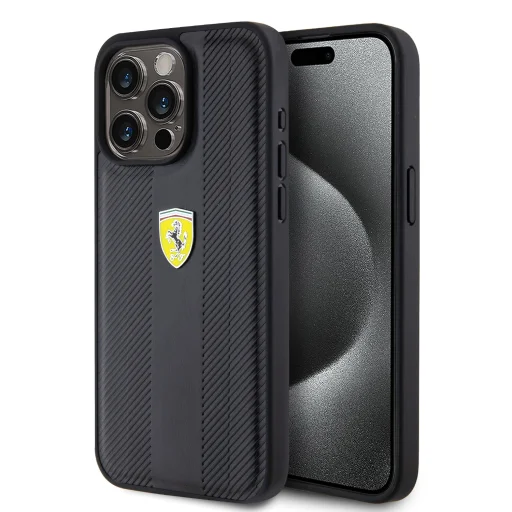Ferrari PU bőrből készült, finoman perforált tok iPhone 15 Pro Max fekete - 1