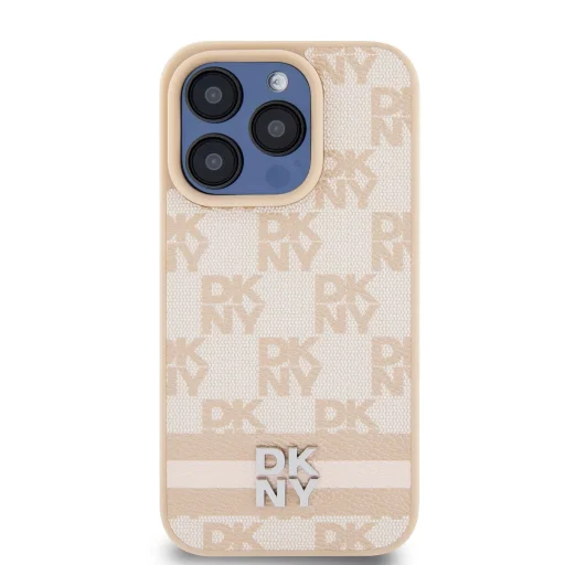 DKNY PU Bőr Kockás Mintás és Csíkos Tok iPhone 13 Pro Max Pink - 2
