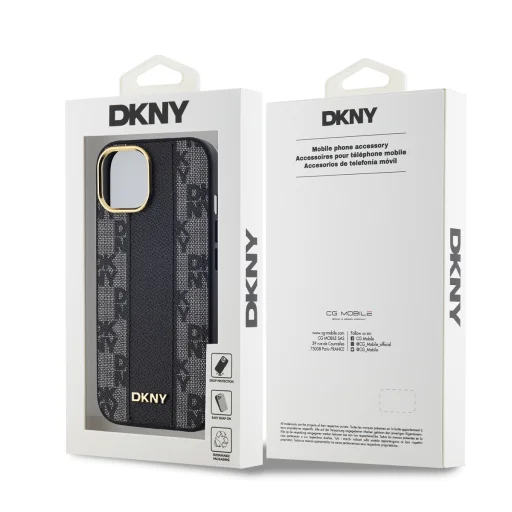 DKNY PU Bőr Kockás Minta Magsafe iPhone 15 tok Fekete - 6