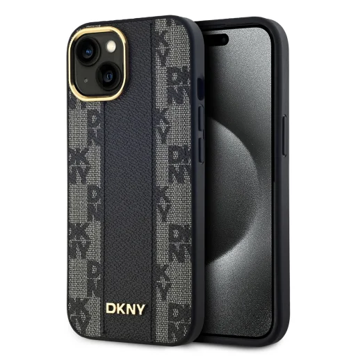 DKNY PU Bőr Kockás Minta Magsafe iPhone 15 tok Fekete - 1