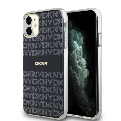 DKNY PC/TPU Repeat Pattern Tonal Stripe Magsafe tok iPhone 11 Black - 1