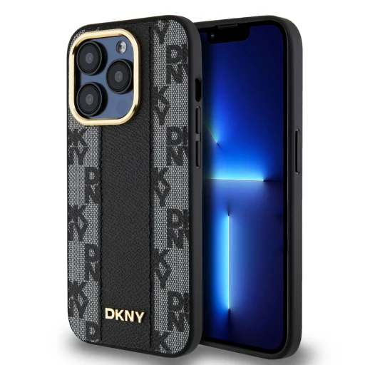 DKNY PU bőr kockás minta Magsafe tok iPhone 15 Pro Max fekete - 1