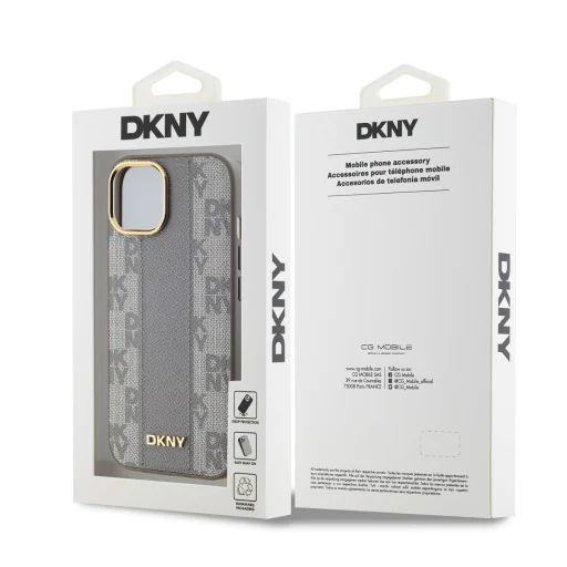 DKNY PU bőr sakktábla mintás Magsafe tok iPhone 15-hez bézs - 6