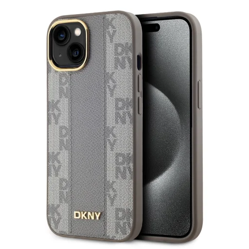DKNY PU bőr sakktábla mintás Magsafe tok iPhone 15-hez bézs - 1