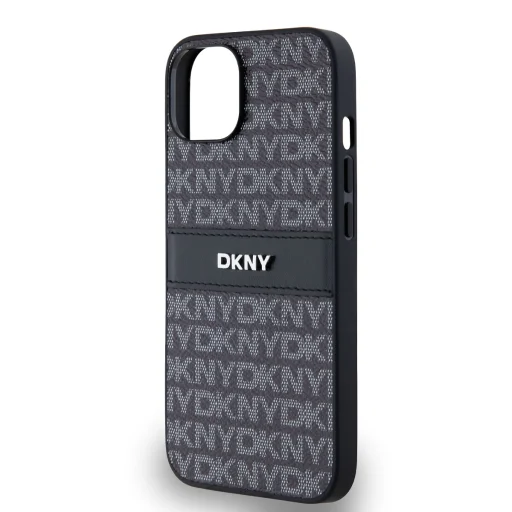 DKNY PU bőr ismétlődő mintás tonal stripe iPhone 14 tok fekete - 4