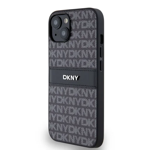 DKNY PU bőr ismétlődő mintás tonal stripe iPhone 14 tok fekete - 3