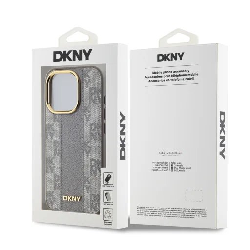 DKNY PU bőr kockás mintás Magsafe tok iPhone 15 Pro Max készülékhez bézs - 6